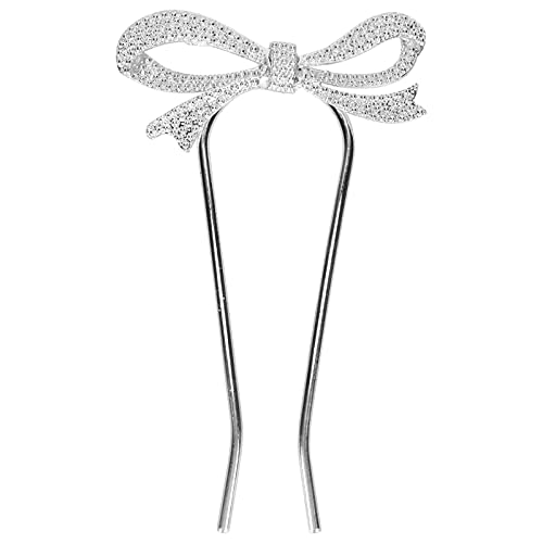 Schleifen-Haarnadel, einfache, schöne Haargabel, exquisiter Blickfang für Frauen und Mädchen, Schleifen-Haargabel, U-förmiger Clip, praktischer Haarschmuck für Hochzeitsfeier (Silber) von Agatige