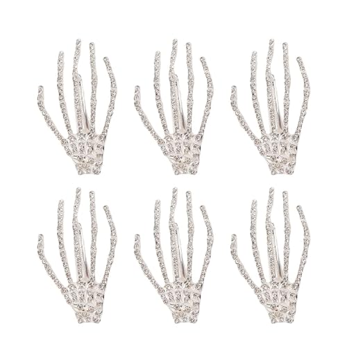 6 Stück Skelett-Hand-Haarspange, Punk-Rock, Strass, Totenkopf, Knochen, Haarspange, Krallen, Gothic-Haar-Accessoires für Halloween, Party, Cosplay (Silber) von Agatige