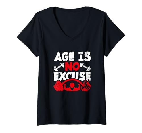 Damen Gym Workout Motivation Fitness Übung Alter ist Keine Entschuldigung T-Shirt mit V-Ausschnitt Damen Gym Workout Motivation Fitness Übung Alter ist Keine Entschuldigung T-Shirt mit V-Ausschnitt von Age Is No Excuse Workout Motivation Gift
