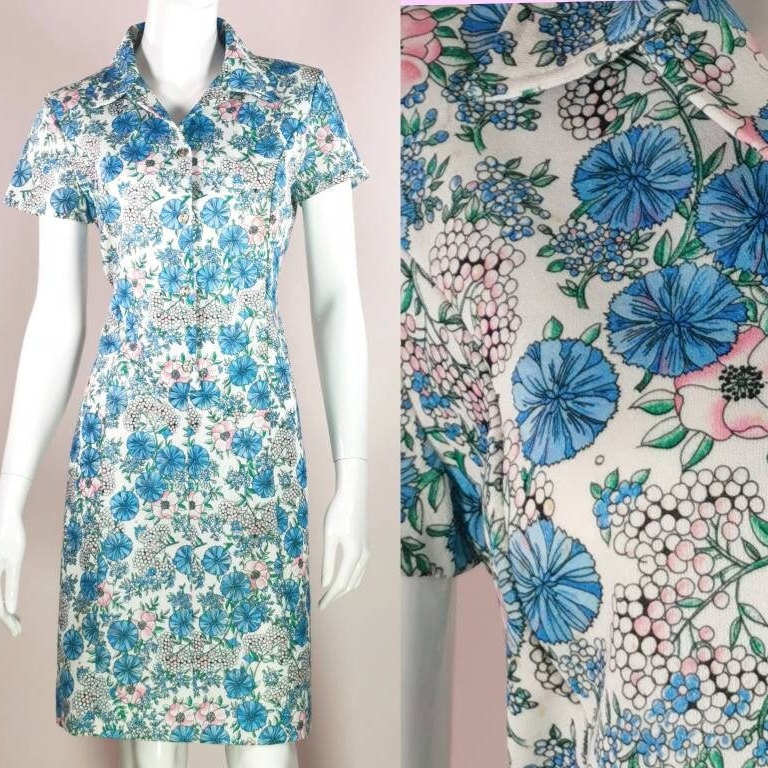 60S Vintage Floral Mod Dress - Blumiges A Line Kleid Kurzärmliges Sommerkleid Kurzärmeliges M/L von AgeOfVintageUK