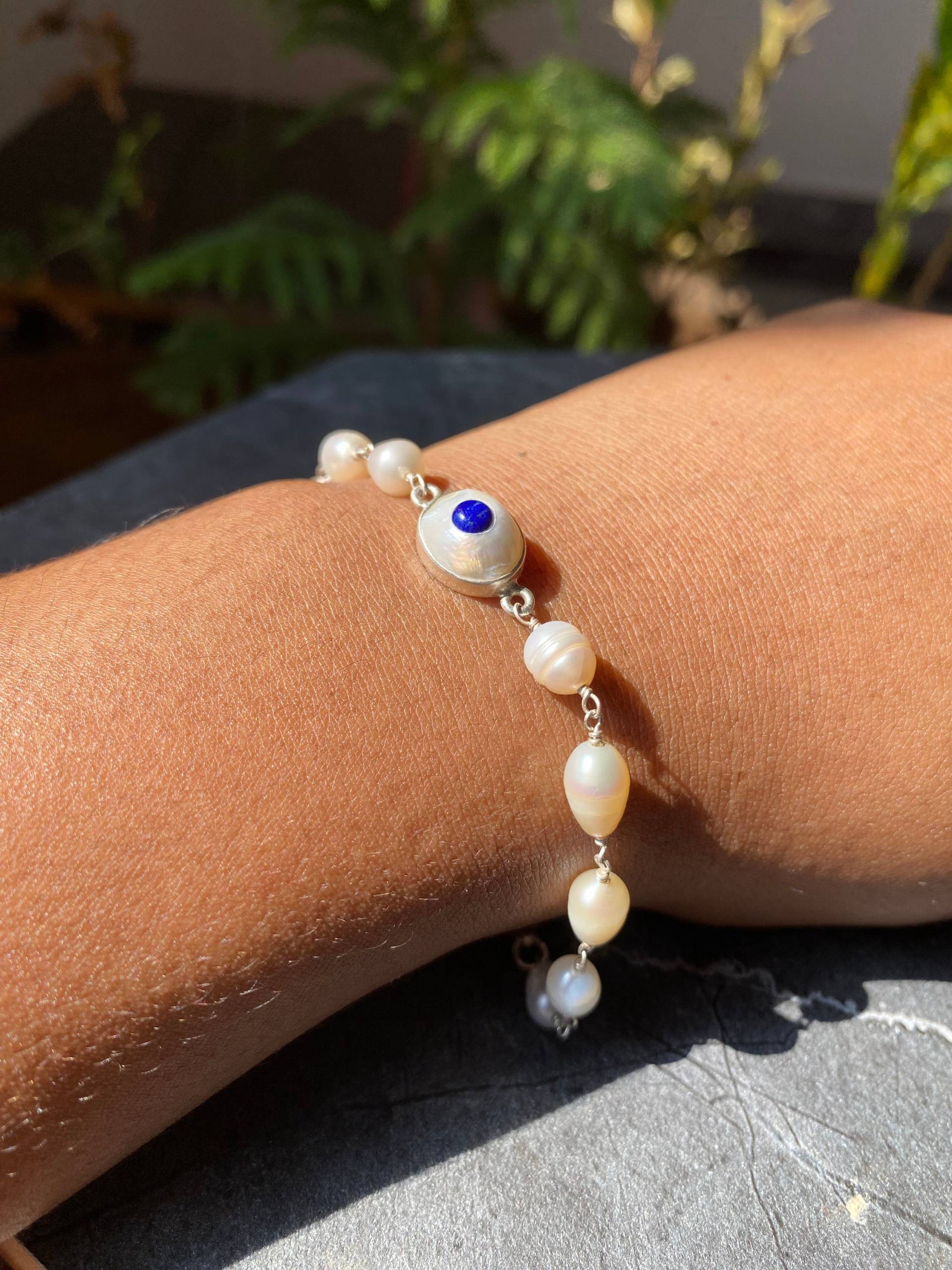 Evil Eye Lapis & Perlen Armband 925Er Silber Schutz Schmuck Evil Eye Lapis & Perlen Armband 925Er Silber Schutz Schmuck von Ageeza