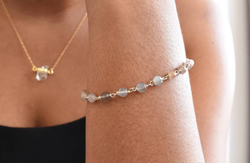 Handgemachtes Multi Mondstein Perlen Armband 925 Sterling Silber Schmuck von Ageeza