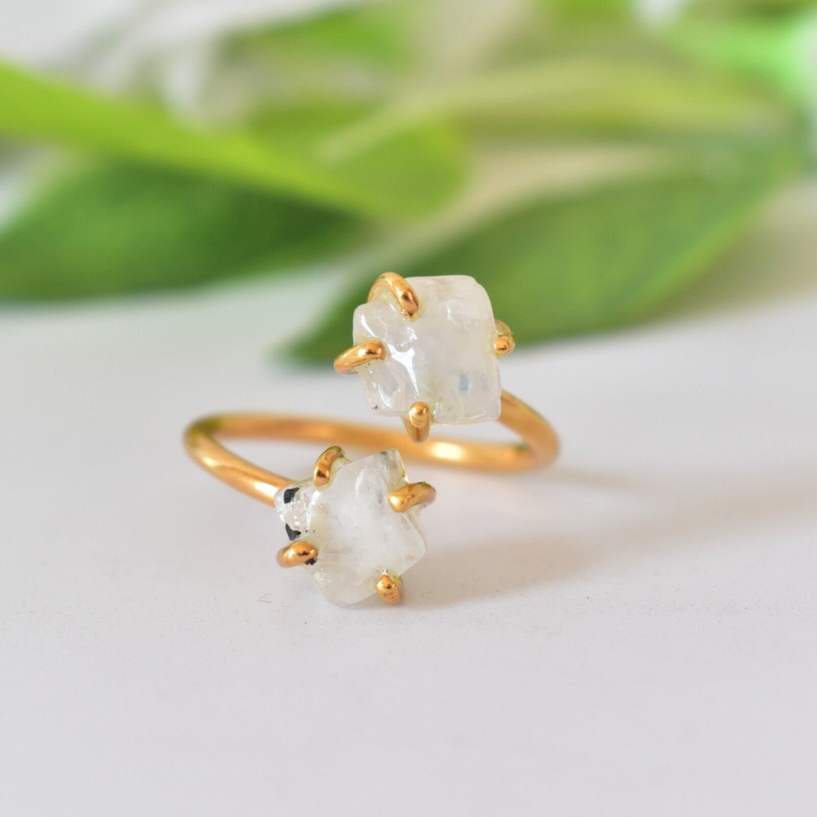 Natürlicher Roher Mondstein 925 Silber Mit 3 Mikron Vergoldung Verstellbarer Ring, Toi Et Moi , Geburtstagsgeschenk, Weihnachtsgeschenk, Regenbogen Natürlicher Roher Mondstein 925 Silber Mit 3 Mikron Vergoldung Verstellbarer Ring, Toi Et Moi , Geburtstagsgeschenk, Weihnachtsgeschenk, Regenbogen von Ageeza