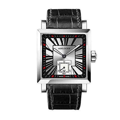 agelocer Herren Uhr analog Automatik mit Leder Armband 3301A1-Silver von agelocer