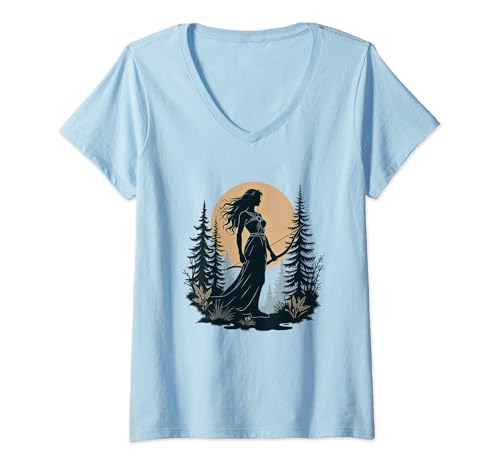 Damen Symbol der antiken griechischen Göttin Artemis T-Shirt mit V-Ausschnitt Damen Symbol der antiken griechischen Göttin Artemis T-Shirt mit V-Ausschnitt von Agema-Bekleidung