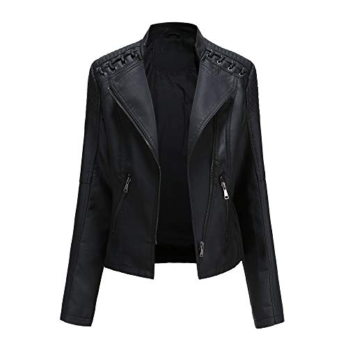 Agess Damen Kunstlederjacke,Lederjacke Damen Kurz Jacke Übergangsjacke aus Kunstleder mit Reißverschluss für Herbst (1,L) von Agess