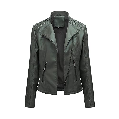 Agess Damen Kunstlederjacke,Lederjacke Damen Kurz Jacke Übergangsjacke aus Kunstleder mit Reißverschluss für Herbst (12,3XL) von Agess