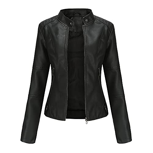 Agess Damen Kunstlederjacke,Lederjacke Damen Kurz Jacke Übergangsjacke aus Kunstleder mit Reißverschluss für Herbst (13,L) von Agess