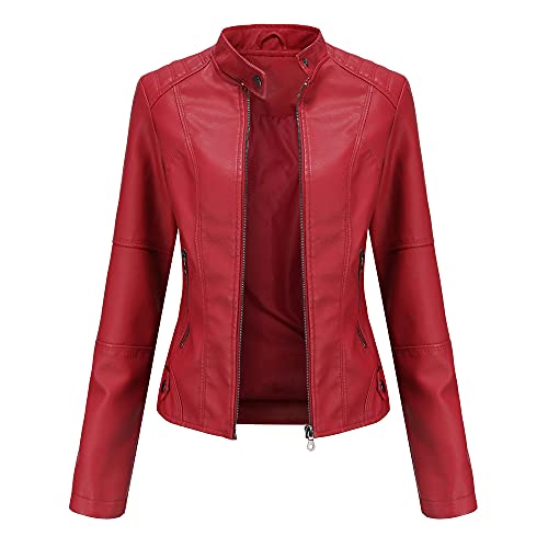 Agess Damen Kunstlederjacke,Lederjacke Damen Kurz Jacke Übergangsjacke aus Kunstleder mit Reißverschluss für Herbst (14,S) von Agess