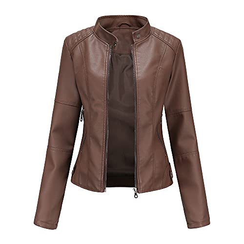 Agess Damen Kunstlederjacke,Lederjacke Damen Kurz Jacke Übergangsjacke aus Kunstleder mit Reißverschluss für Herbst (17,M) von Agess