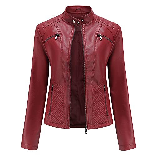 Agess Damen PU Leder Jacke Frühling Herbst Bekleidung Kurz Moto Biker Mantel (9,L) von Agess