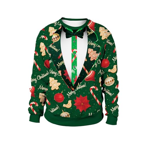 Agess Herren Frohe Weihnachten Pullover, Unisex Lustige Hässliche Weihnachtspullover 3D Xmas Sweatshirt Pullover Top (1,4XL,4XL) von Agess