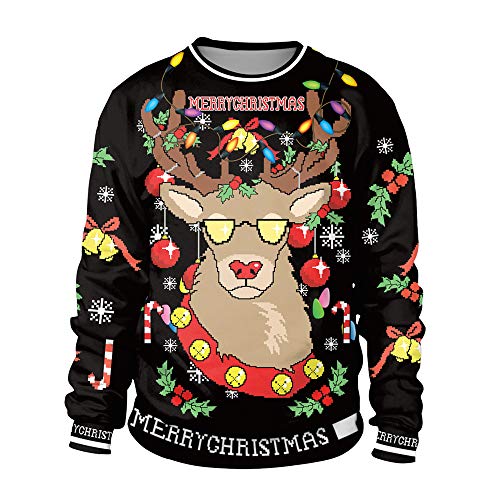 Agess Herren Frohe Weihnachten Pullover, Unisex Lustige Hässliche Weihnachtspullover 3D Xmas Sweatshirt Pullover Top (2,4XL,4XL) von Agess