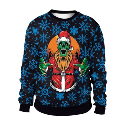 Agess Herren Frohe Weihnachten Pullover, Unisex Lustige Hässliche Weihnachtspullover 3D Xmas Sweatshirt Pullover Top (4,4XL,4XL) von Agess