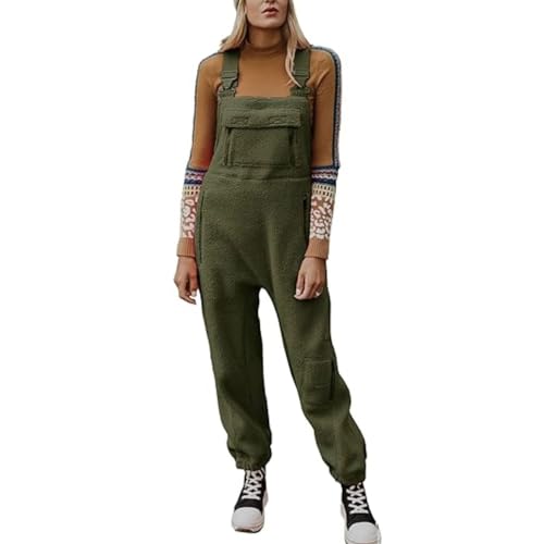 Agess Overalls Damen,Jumpsuits für Damen Lässiger Latzhose Arbeitshose Fleece Winter Warme Overalls Sporthose mit Taschen (3,M) von Agess