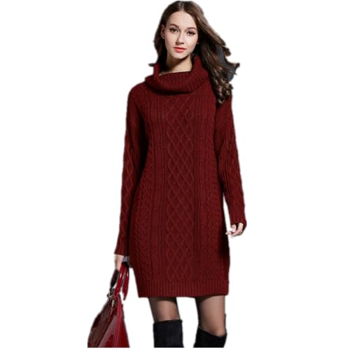 Agess Strickkleid Damen Rollkragen Elegant Langarm Tunika Pullikleid Lang Strickpullover Minikleid Pullover für Herbst Winter (4,L,L) von Agess