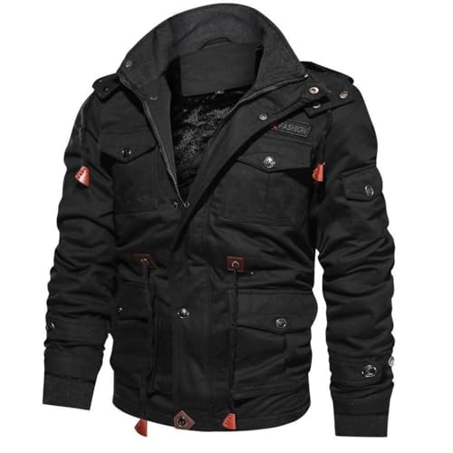 Agess Winterjacke Herren Warm Gefüttert Jacke mit Abnehmbarer Kapuze Cargo Winterparka Winter Mantel Stehkragen Übergangsjacke Militär Jacken (1,XL) von Agess