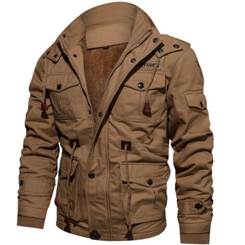 Agess Winterjacke Herren Warm Gefüttert Jacke mit Abnehmbarer Kapuze Cargo Winterparka Winter Mantel Stehkragen Übergangsjacke Militär Jacken (3,XXL) von Agess