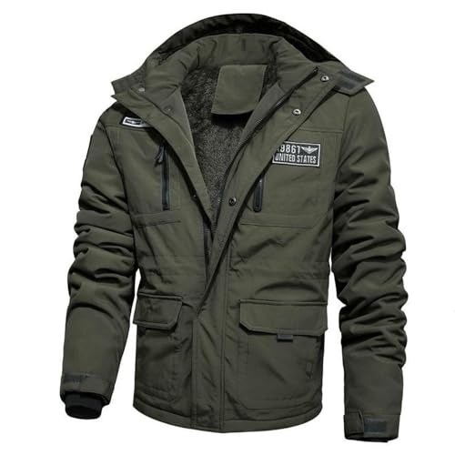 Agess Winterjacke Herren Warm Gefüttert Jacke mit Abnehmbarer Kapuze Cargo Winterparka Winter Mantel Stehkragen Übergangsjacke Militär Jacken (5,M) von Agess