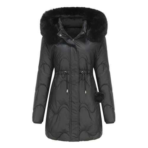 Agess Wintermantel Damen Warmer Lang Jacke Baumwolle Wanderjacke mit Kapuze Wintermantel Langarm Elegant Steppmantel Herbst Winter Outdoor Baumwolljacke Kuschelig Winterparka Mantel (5,L) von Agess