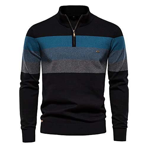 Half Zip Strickpullover Herren Ohne Kapuze Männer für Solid Arbeitspullover Winter Sport Arbeitspullover Sweater Men (5,L,L) von Agess