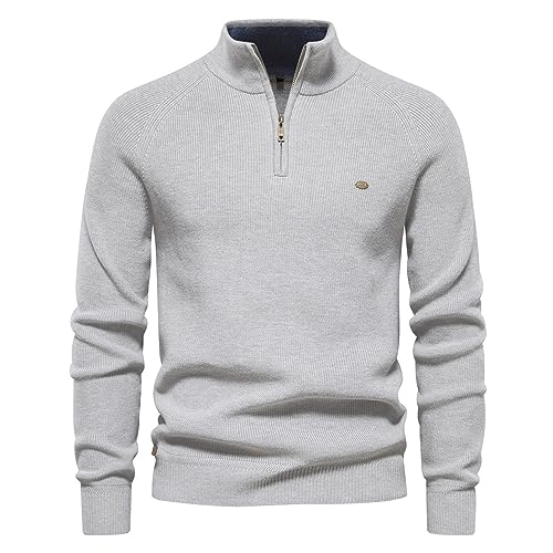 Half Zip Strickpullover Herren Ohne Kapuze Männer für Solid Arbeitspullover Winter Sport Arbeitspullover Sweater Men (8,L,L) von Agess