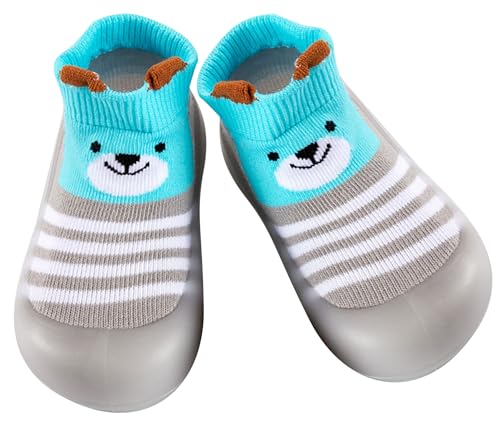 Aggroot Baby Sockenschuhe rutschfeste Lauflerner Schuhe Kleinkind Niedlicher Cartoon Weicher Hausschuhe Babybodenschuhe Kinderschuhe für Mädchen Jungen,18-24 Monate/CN24-25,Grau B von Aggroot