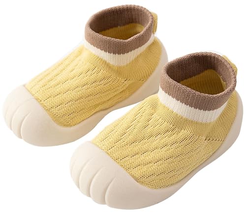 Aggroot Krabbelschuhe Baby Hausschuhe für Jungen Jungen Schuhe Atmungsaktive Lauflernschuhe Kleinkind Sockenschuhe rutschfeste Babyschuhe,18-24 Monate/Label 13.5,Gelb von Aggroot
