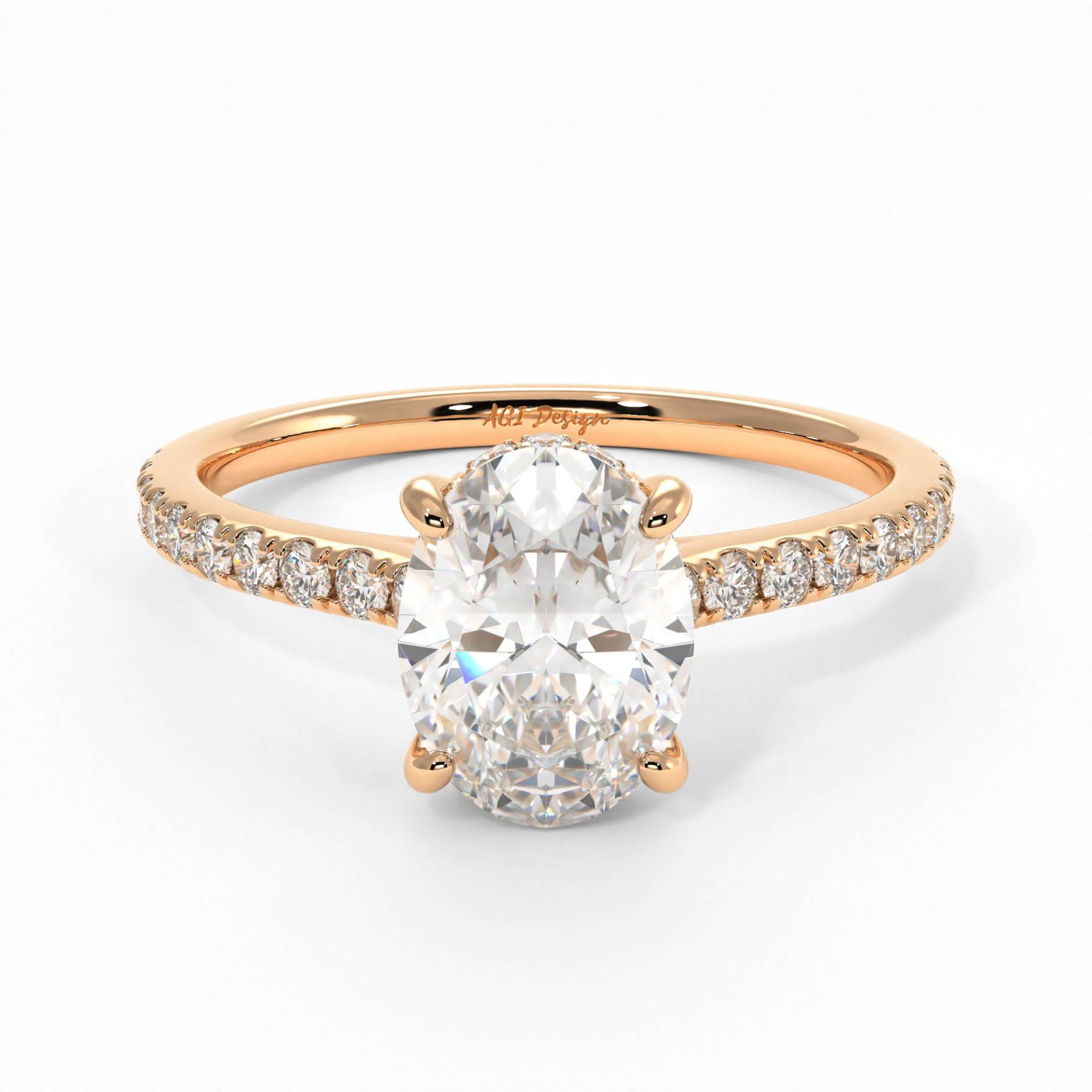 Doris Oval Forever One Moissanit Verlobungsring-Hidden Halo Lab Created Diamond Ring - Platin Brautring - Gold Ehering von AgiDesignCanada