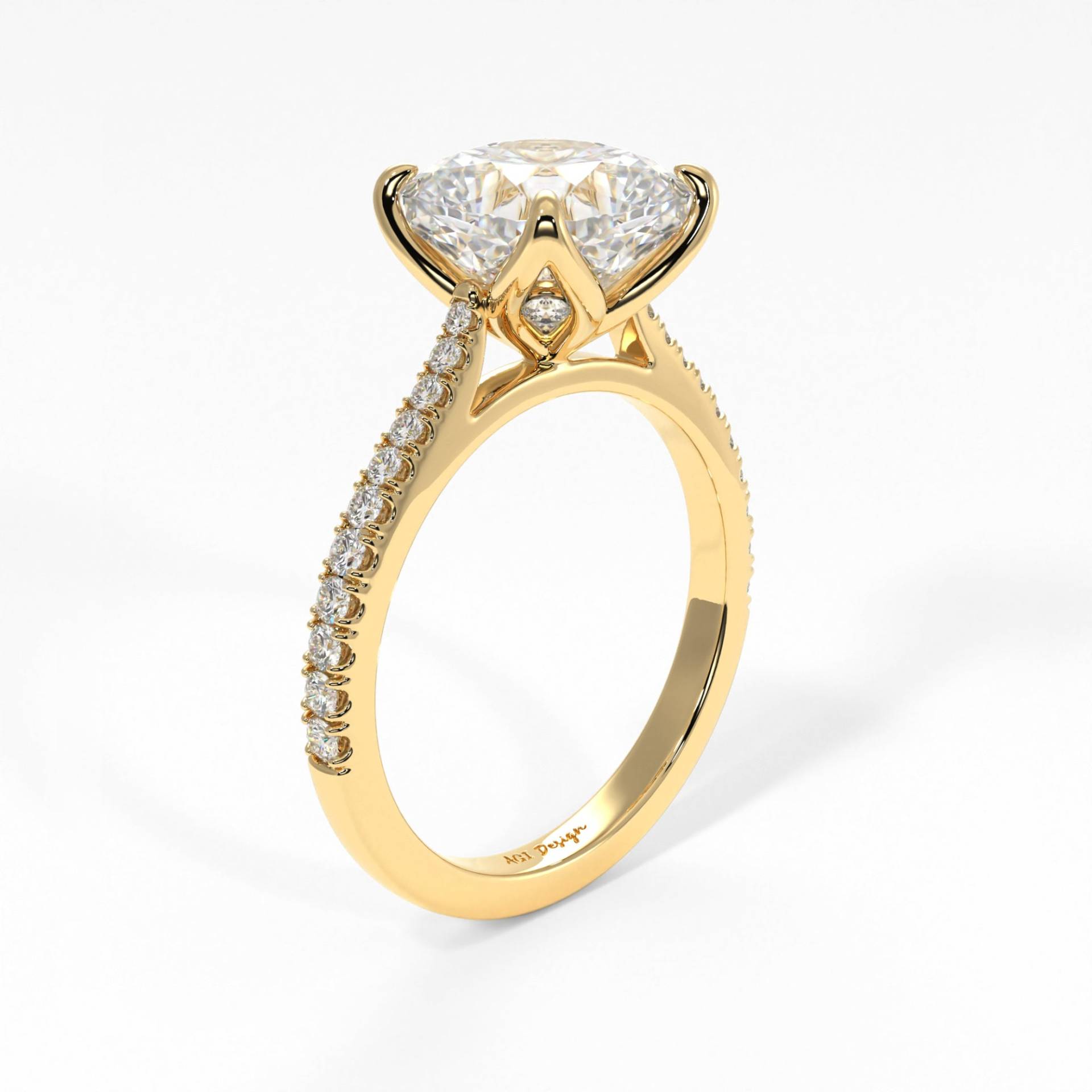 Elsa Kissen Moissanite Tulpe Verlobungsring Set Mit Pave Lab Diamanten, Vintage Gold Oder Platin Schmuck, Floral Braut von AgiDesignCanada