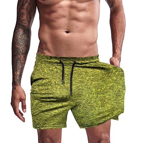 Agilelin Herren Sporthose,Training Kurze mit Tasche,Quick Dry Laufhose (Gelb/XL) von Agilelin