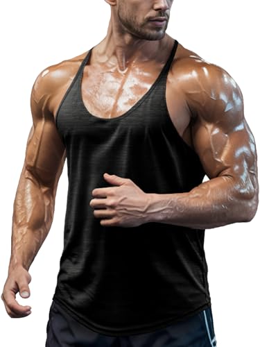 Agilelin Herren Bodybuilding Stringer Tank Tops,Muskel Gym Shirts,Strecken Schnell Trocknende Tops mit Y-Rücken（Black/M） von Agilelin