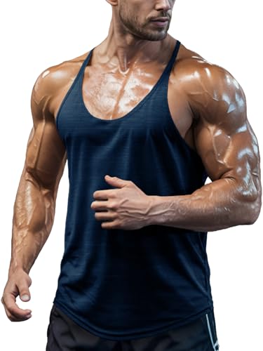Agilelin Herren Bodybuilding Stringer Tank Tops,Muskel Gym Shirts,Strecken Schnell Trocknende Tops mit Y-Rücken（Blue/XL） von Agilelin