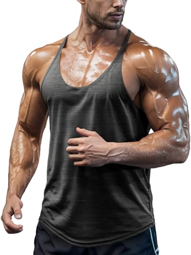 Agilelin Herren Bodybuilding Stringer Tank Tops,Muskel Gym Shirts,Strecken Schnell Trocknende Tops mit Y-Rücken（Grey/L） von Agilelin