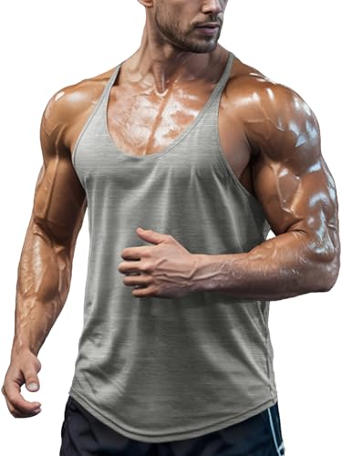 Agilelin Herren Bodybuilding Stringer Tank Tops,Muskel Gym Shirts,Strecken Schnell Trocknende Tops mit Y-Rücken（Light Grey/L） von Agilelin