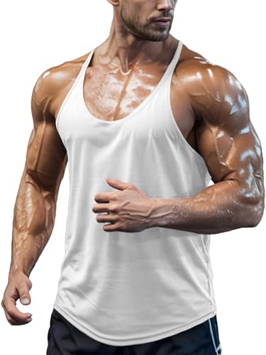 Agilelin Herren Bodybuilding Stringer Tank Tops,Muskel Gym Shirts,Strecken Schnell Trocknende Tops mit Y-Rücken（White/L） von Agilelin