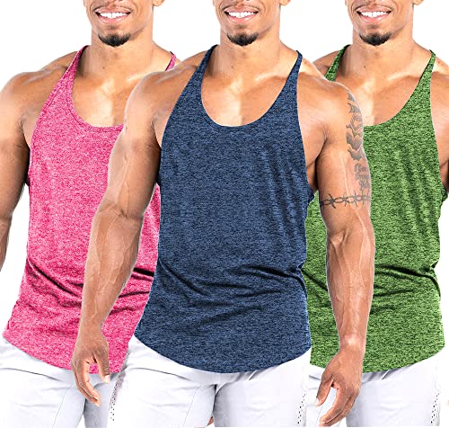 Agilelin Herren Muskel Stringer Tanktop,Gym Trainings Muskelshirts,Strecken Sport Tshirts,Schnell Trocknende Fitness Shirt mit Y-Rücken (Blau，Pink，Grün，L) von Agilelin