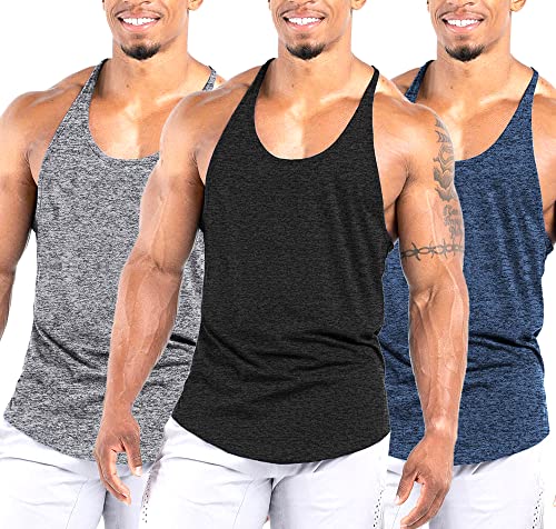 Agilelin Herren Muskel Stringer Tanktop,Gym Trainings Muskelshirts,Strecken Sport Shirts,Schnell Trocknende Fitness T-Shirt mit Y-Rücken (Schwarz，Grau，Blau，L) von Agilelin