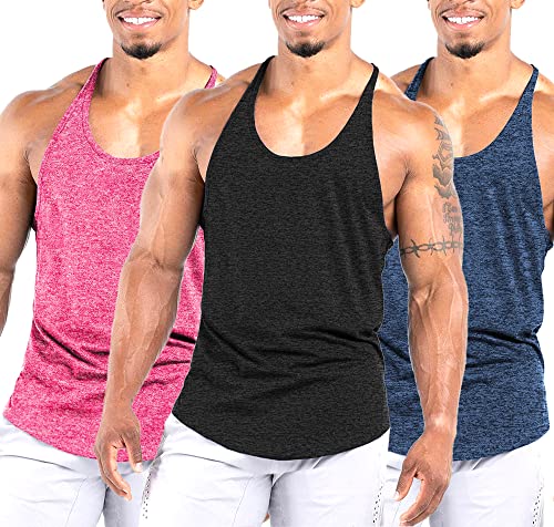 Agilelin Herren Muskel Stringer Tanktop,Gym Trainings Muskelshirts,Strecken Sport Tshirts,Schnell Trocknende Fitness Shirt mit Y-Rücken (Schwarz，Pink，Blau，L) von Agilelin