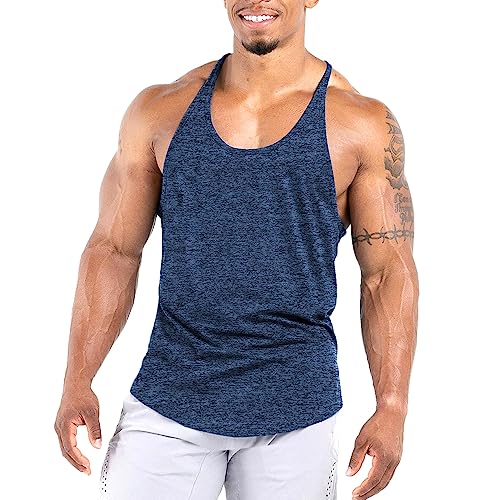 Agilelin Herren Muskel Stringer Tanktop,Gym Trainings Muskelshirts,Strecken Sport Shirts,Schnell Trocknende Fitness T-Shirt mit Y-Rücken(Blau，L) von Agilelin