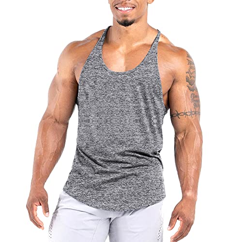 Agilelin Herren Muskel Stringer Tanktop,Gym Trainings Muskelshirts,Strecken Sport Shirts,Schnell Trocknende Fitness T-Shirt mit Y-Rücken(Grau，2XL) von Agilelin