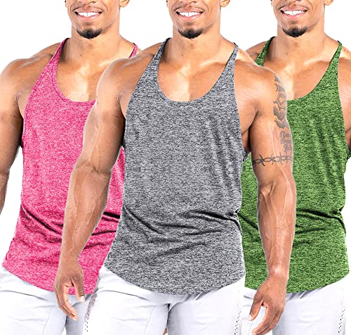 Agilelin Herren Muskel Stringer Tanktop,Gym Trainings Muskelshirts,Strecken Sport Shirts,Schnell Trocknende Fitness T-Shirt mit Y-Rücken (Grau，Pink，Grün，2XL) von Agilelin