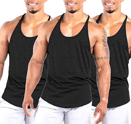 Agilelin Herren Muskel Stringer Tanktop,Gym Trainings Muskelshirts,Strecken Sport Shirts,Schnell Trocknende Fitness T-Shirt mit Y-Rücken (Schwarz，Schwarz，Schwarz，L) von Agilelin