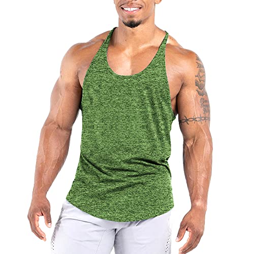 Agilelin Herren Muskel Stringer Tanktop,Gym Trainings Muskelshirts,Strecken Sport Shirts,Schnell Trocknende Fitness T-Shirt mit Y-Rücken(Grün，M) von Agilelin