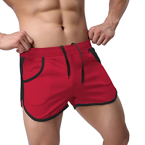 Agilelin Herren Running Split Shorts Schnelltrocknende Kurze Jogginghose Trainingsshorts(Rot/L) von Agilelin