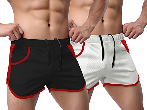 Agilelin Herren Running Split Shorts Schnelltrocknende Kurze Jogginghose Trainingsshorts(Schwarz/Weiß/L) von Agilelin