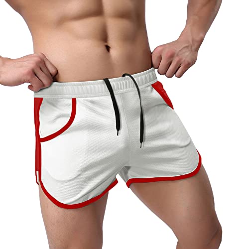 Agilelin Herren Running Split Shorts Schnelltrocknende Kurze Jogginghose Trainingsshorts(Weiß/XL) von Agilelin