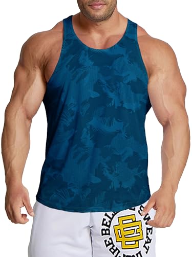 Agilelin Herren Workout Stringer Tanktop,Schnell Trocknende Netzhemd,Strecken Gym Muskelshirts, Training Sport Shirts(Blue/L) von Agilelin