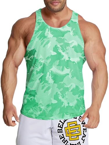 Agilelin Herren Workout Stringer Tanktop,Schnell Trocknende Netzhemd,Strecken Gym Muskelshirts, Training Sport Shirts(Green/M) von Agilelin