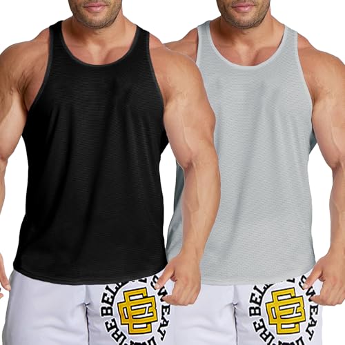 Agilelin Herren Workout Stringer Tanktop,Schnell Trocknende Netzhemd,Strecken Gym Muskelshirts, Training Sport Shirts(Pure Black/Pure Gray/M) von Agilelin